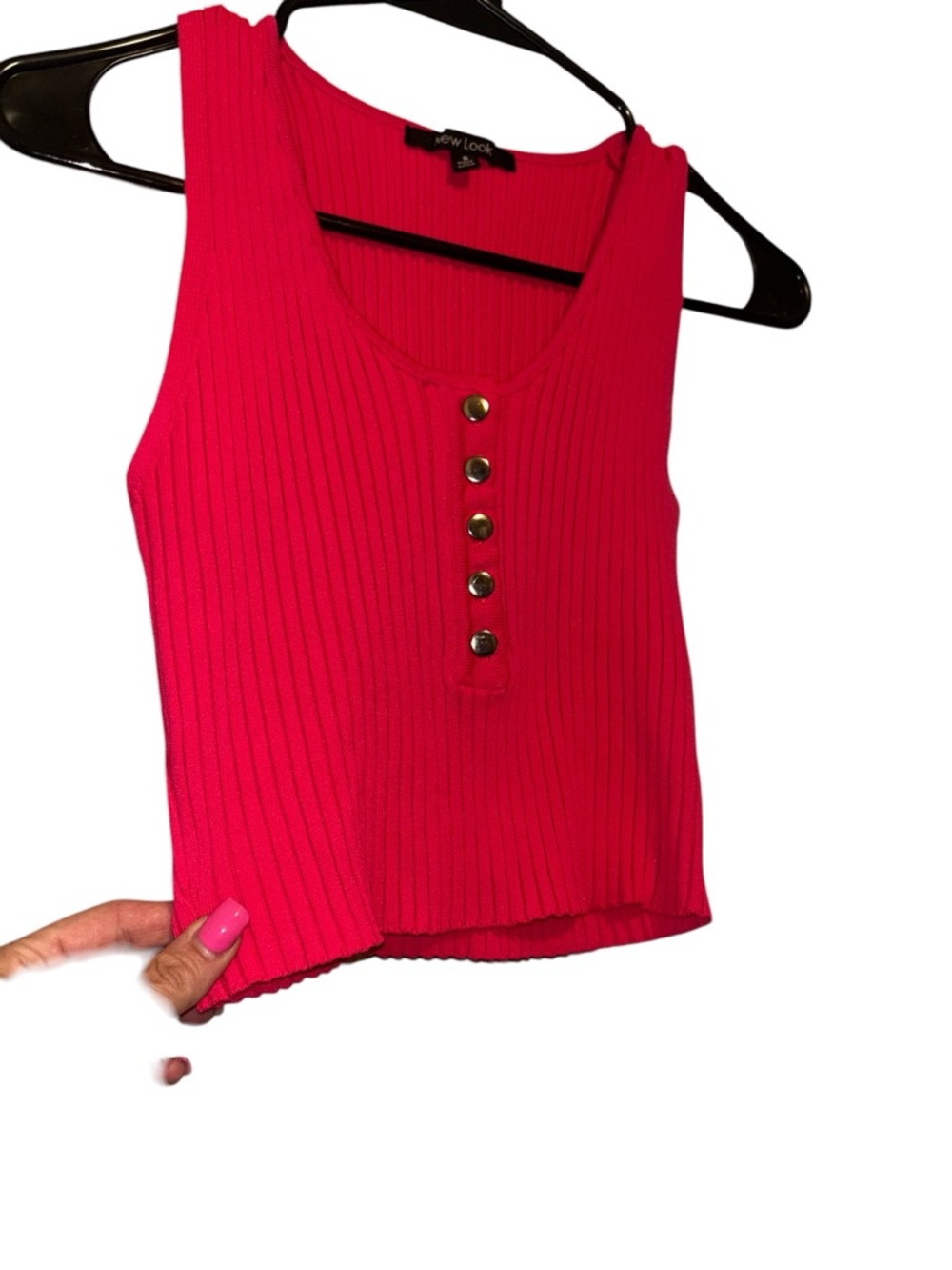Pink Ribbed Button-Front Cropped Tank - Picture 3 of 6